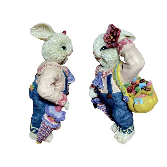 RU_1996 Cottontale Collection Resin Hand Painted Bunny Babies Girl 8" Figuri New - Picture 4 of 4
